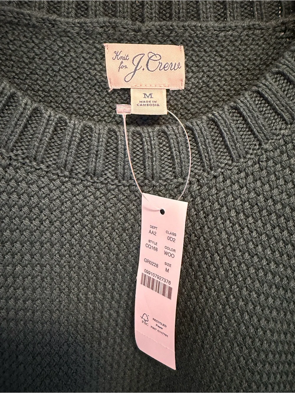 J. Crew Basket Stitch Cotton Crewneck Knit Sweater in Green CQ168 Size Medium